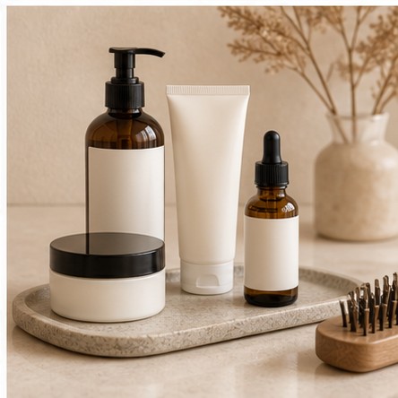 Hair cosmetic fiber and accessory context without brand marks